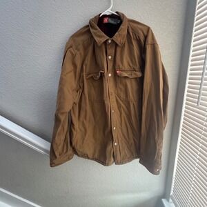 The American Outdoorsman Mens XXL Canvas Shirt Jacket Plaid Fleece Lined Brown *